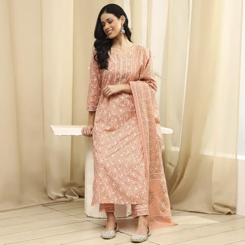 BIBA Women's Assorted Cotton Hand Block Print Unstitched Suit Set