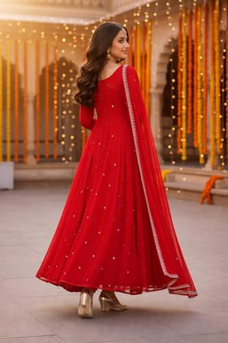 Leeli Peeri Designer Women's Faux Georgette Embroidery Anarkali Kurta Trouser and Dupatta Set XL