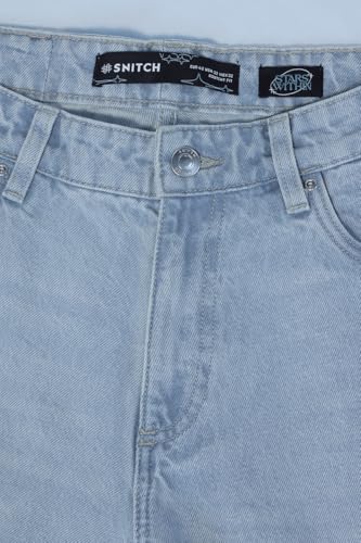 SNITCH Stars Within Men Casual Jeans | Light-Washed Bootcut Design with Turned-Up Hem & Relaxed Thigh | 100% Cotton Smooth Texture for Summer Comfort & Vintage Style |Light Blue