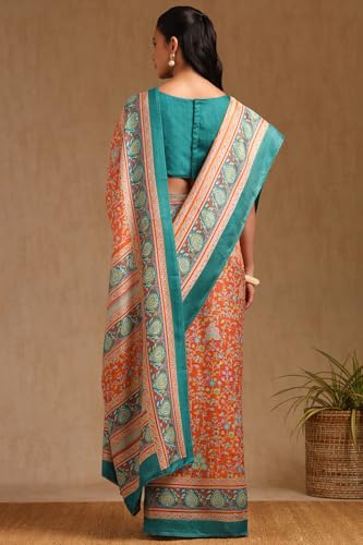 Soch Womens Orange Pashmina Floral Print Saree