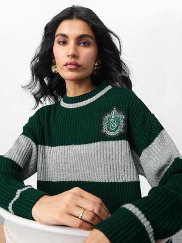 The Souled Store Harry Potter: Serpent Circle Women and Girls Full Sleeves Round Neck Knitted Acrylic Oversized Fit Graphic Printed Casual Pullover Sweater