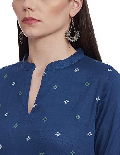 Max Women Printed Band Collar Kurta (DAWKSP22AL_Indigo_M)