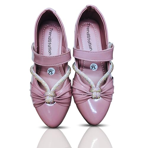 TrendStation Girls' Embellished Slip-on Diamond Glittery Flats Welcro Bellies.| DMND-2| (Onion 1, UK Footwear Size System, Toddler, Numeric, Medium, 1)
