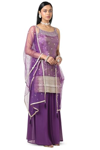 Soch Womens Purple Tissue Embroidered Suit Set with Sequins