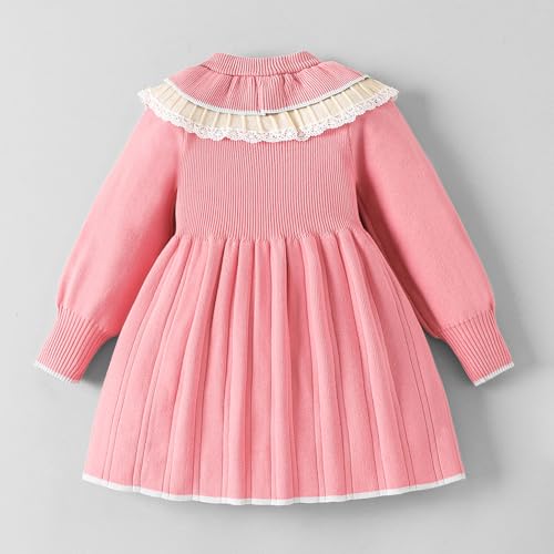 Hopscotch Girls Pink Full Sleeves Bow Applique Dress for Age (18-24 Months)