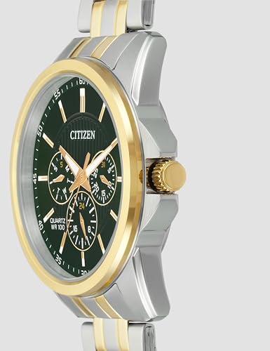 Citizen Stainless Steel Analog Quartz Multifuction Men's Black Dial Watch - AG8348-56X, Band Color-Two-Tone