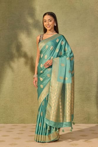Taneira Light Blue Woven Viscose Satin SareeWith Unstitched Blouse(SAPP01AE2711-Light Blue)