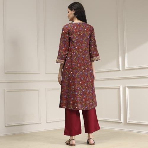 Biba Women Blue Rust Cotton A-Line Printed Kurta Set_32