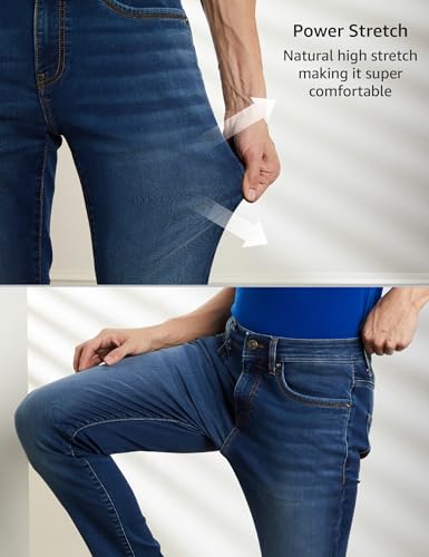 Symbol Premium Men's Slim Fit Stretchable Mid Rise Jeans | Casual Denim | Cotton Stretch | Fashion Shades of Black & Blue (Available in Plus Size) (SP-S24-M-DNM-102_Mid Blue_44)