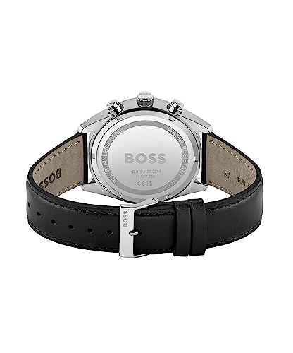 Hugo Boss Mens Leather Champion Analog Black Dial Watch-1513816, Band Color:Black