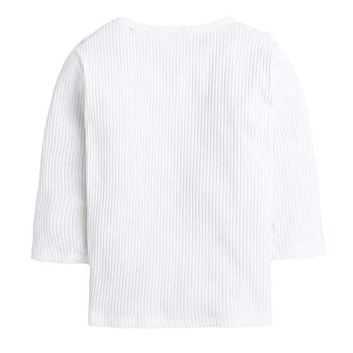 Hopscotch Baby Girls Cotton and Spandex Solid Ruffled 3/4th Sleeves Top And Skirt Set in White Color For Ages 12-18 Months (XIQ-4185383)