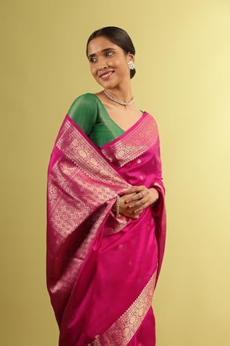 Taneira Women Dark Pink Silk Viscose Woven Saree With Unstitched Blouse Piece (SHG08H00224-Dark Pink)