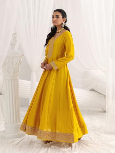 Libas Embroidered Silk Blend A-Line Ethnic Dress With Dupatta-93605XL
