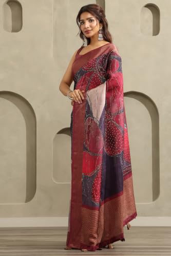 Soch Womens Purple Viscose Botanical Printed Saree