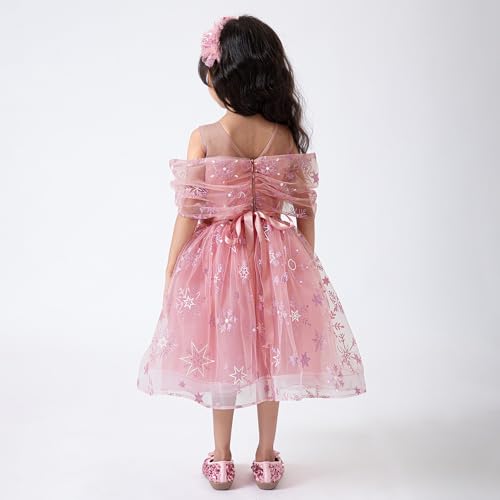 Hopscotch Girls Sleeveless All Over Print Peach Party Dresses for Age (3-4 Years)