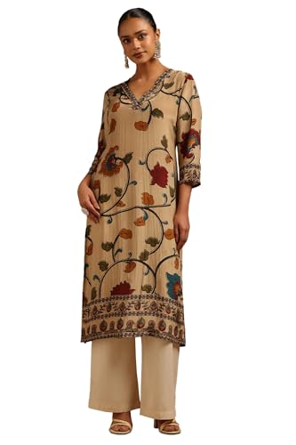 Soch Womens Beige Crepe Botanical Kurta