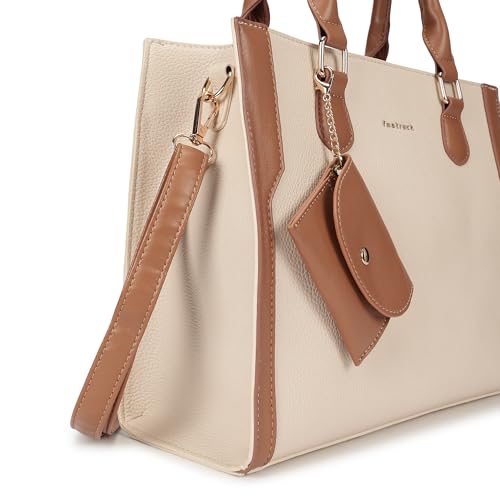 Fastrack Ivory Edge Satchel | Faux-Leather Women's Handbag | Dual Carry with Detachable Strap | Structured Tote with Envelope Charm