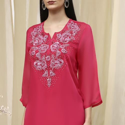 Biba Women Fuchsia Embroidered Straight Suit Set_38
