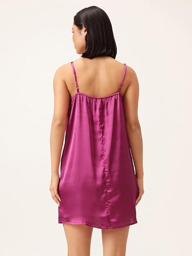 Clovia Women's Satin Pretty Floral Short Robe and Babydoll Set (NS6523R14_Pink_L)