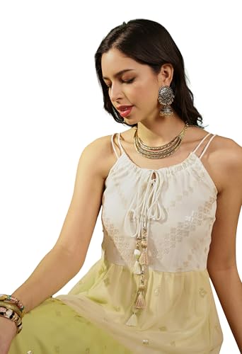 LYMI LABEL Gown for Women - Georgette Sequins Floral Embroidered Frilled Flared A-Line Ethnic Kurta Dress