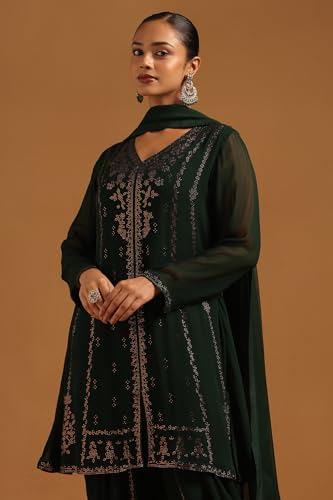 Soch Womens Green Georgette Embellished Salwar Suit With Bead Details