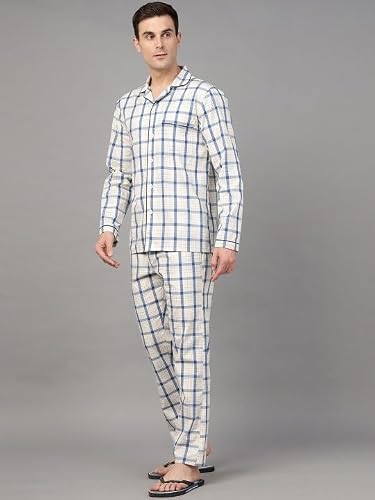 Hancock Men Checked Night Suit Cream Size S