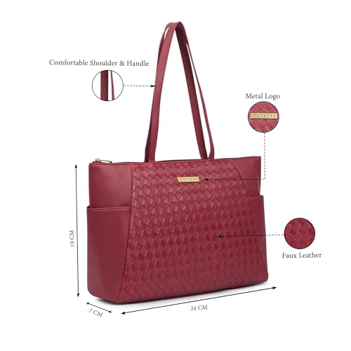 Caprese Patricia 14 Inch Laptop Compatible Large Tote Bag for Women | Stylish, Durable, and Spacious with Multiple Compartments, Back Zipper Pocket for Work, Travel, and Everyday Use (Cherry Red)