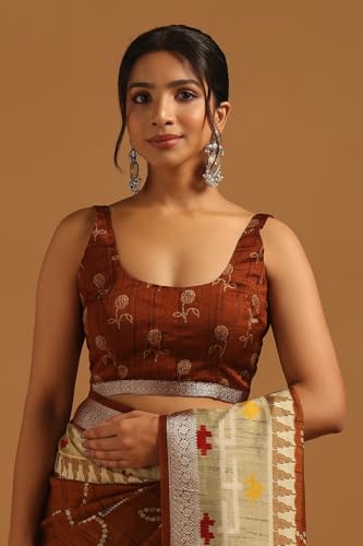 Soch Womens Rust Poly Viscose Ethnic Motifs Saree