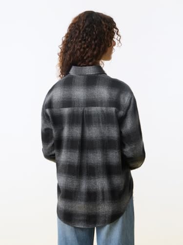 The Souled Store Pets Stories: Dalmations Women and Girls Full Sleeves Collared Black Plaid Cotton Oversized Fit Breathable Comfortable Buttoned Shirt
