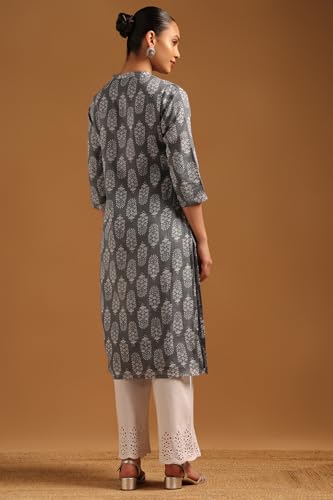 Soch Womens Grey Cotton Botanical Kurta