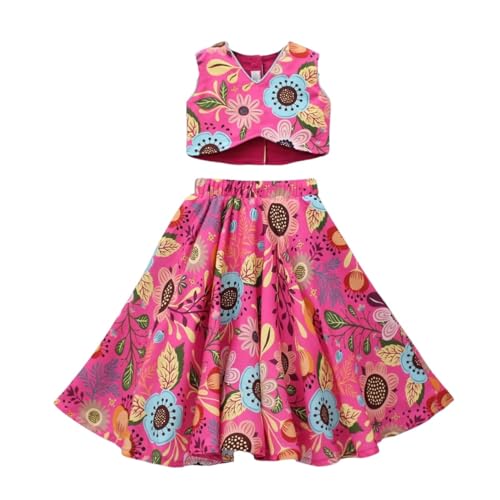 Leons Fab Vibrant Multicolour Floral Printed Pink Top And Lehenga (11-12 Years)