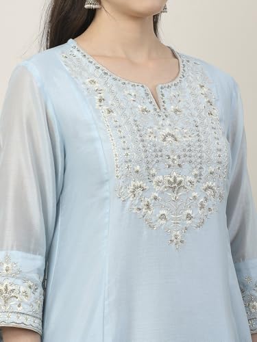 BIBA Women Blue Silk Chanderi Kalidar Suit Set_32