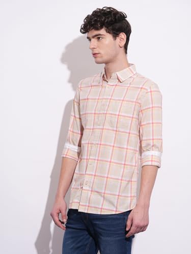 Being Human Cream Regular Fit Regular Collar Men's Shirt Clothing