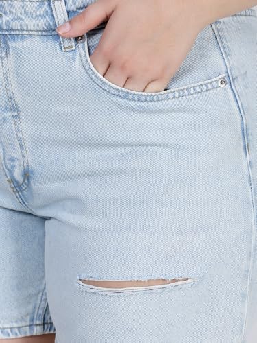 HAPPENING Plus Size Women Non Stretch Denim Boyfriend Shorts- Length 16.5" inch- Distressed- HIGH Rise- Faded Ice Blue Color- Waist Size (XL) 34" to (4XL) 40" inch (in, Alpha, 3XL, Faded Ice Blue)