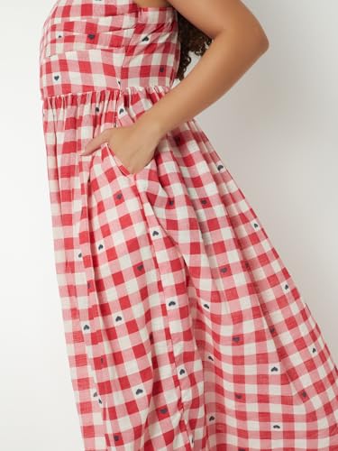 Max Women Checked Midi Dress(White_XS)