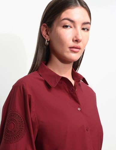 Relaxed Fit Solid Shirt with Embroidery