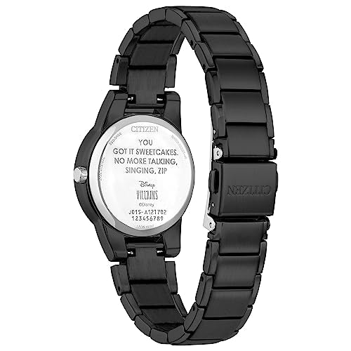 Citizen Stainless Steel Women's Eco-Drive Disney Villian Ursula Crystal Analog Watch And Pin Gift Set In Black Ion Plated Analog Watch, Black Dial (Model: Ga1075-68W), Black, 5 1/2 Inches, Modern