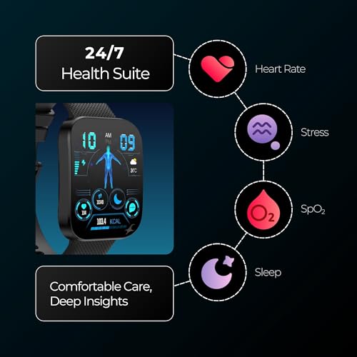 Fastrack Revoltt FS3 Smartwatch with 2.01” TFT Display,Push Button Interactions, HRM, SpO2, Sleep, Multiple Menu Style, Rotary Crown, IP68, BT Calling, 24/7 Health Suite, Alarm, Stopwatch - Dark Blue