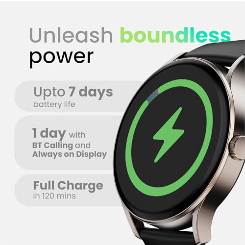 GOBOULT Newly Launched Rover Pro Smartwatch 1.43'' AMOLED, BT Calling 5.2, 1000 Nits Brightness, IP68, 150+ Watchfaces, 120+ Sports Modes, AI Voice Assistant, SpO2 Monitoring (Elite, Free Straps)