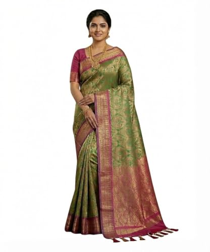 SREE KUMARAN Women's Kanchipuram Kubera Brocade Silk Pure Pattu Sarees With Blouse (VSK433-3)