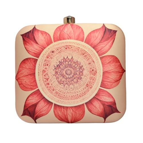 Artklim Biege And Red Flower Printed Clutch