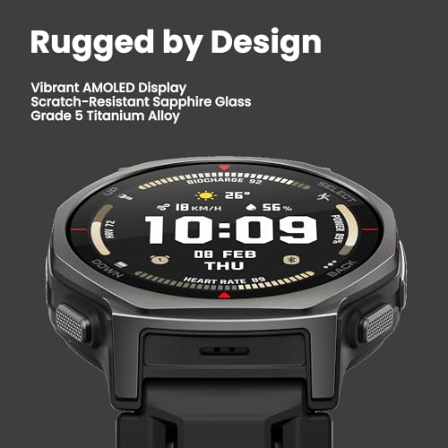 Amazfit T-Rex 3 Pro Outdoor Smart Watch 44mm Sapphire AMOLED Display with Flashlight, Dual Band GPS, Offline Maps, 25 Days Battery, 10 ATM, 180+ Sports Mode for Android & iPhone, Tactical Black