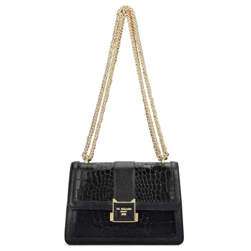Da Milano Leather Shoulder Bag for Women - Black (01607OL)