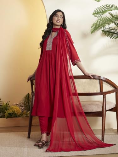 BIBA 100% Viscose Solid Semi-Formal Straight Kurta With Palazzo And Dupatta