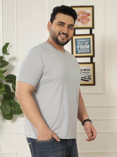 JOHN PRIDE Plus Size Men Regular Fit Solid Short Sleeves Grey Round Neck T-Shirt (JPTSR3501W_6XL_Grey)