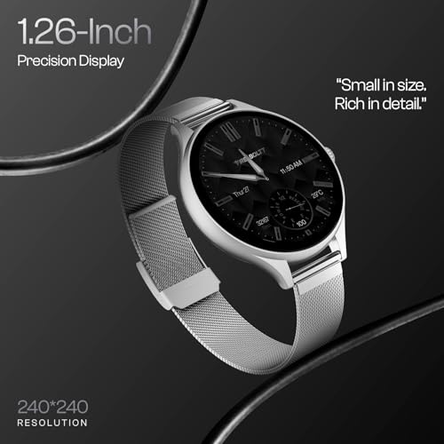 Fire-Boltt Phoenix Air Smart Watch 1.26” Round Display, Rotating Button, Wireless Charging, Ultra Lightweight Metal Body, Bluetooth Calling, Smartwatch with Silicone & Mesh Steel Straps Titan Silver