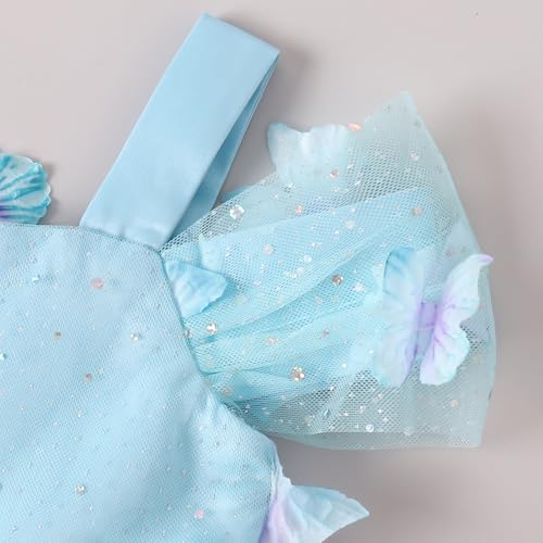 Hopscotch Girls Blue Short Sleeves 3D Butterfly Applique Party Dress for Age (4-5 Years)