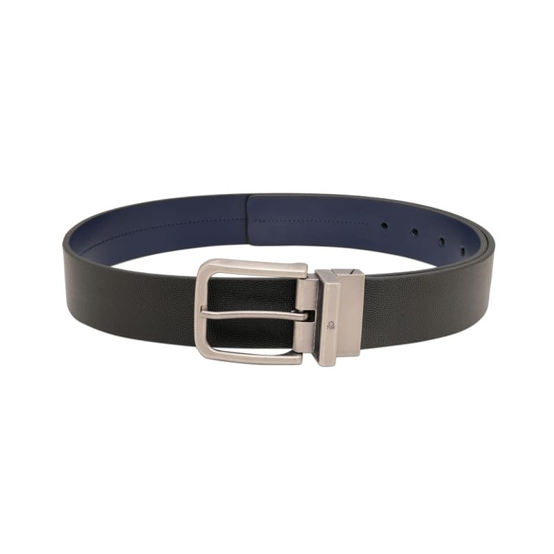 United Colors of Benetton Men's Reversible Leather Belt Grifton | Color - Black+Navy | M 90Cm | Formal & Casual | Ideal For Gifting
