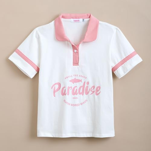 Hopscotch Girls Short Sleeves White Typography Print Skirt Set For Ages (10-12 Years)