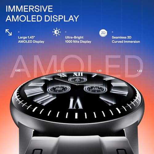 Boat Valour Watch 1 R, AI Smart Habit Builder, 1.43" 3D Immersive AMOLED Display, 1000 nits, Light-Weight Aluminium Build 3 ATM, 10 Days Battery Life, Smart Watches for Man (Obsidian Black)